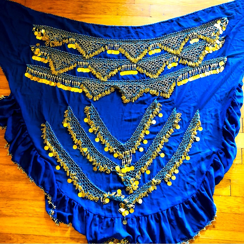 Hand beaded belly dance coin scarf